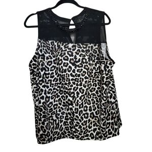 Worthington Leopard Print Sleeveless Top with Sheer Black Meshy Tulle.